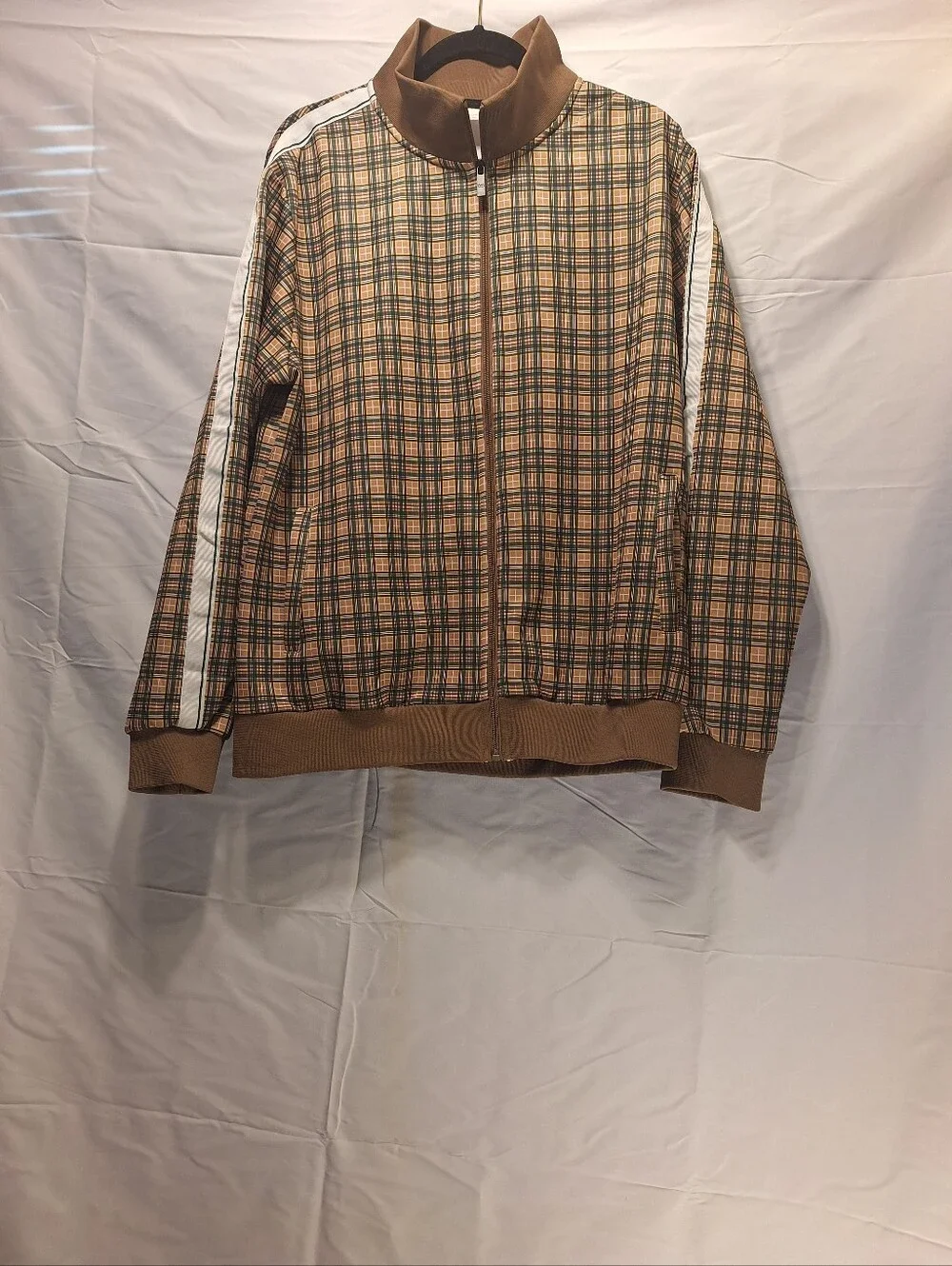 Jian Wang Brown Plaid Zip-Up Track Jacket with White Stripe